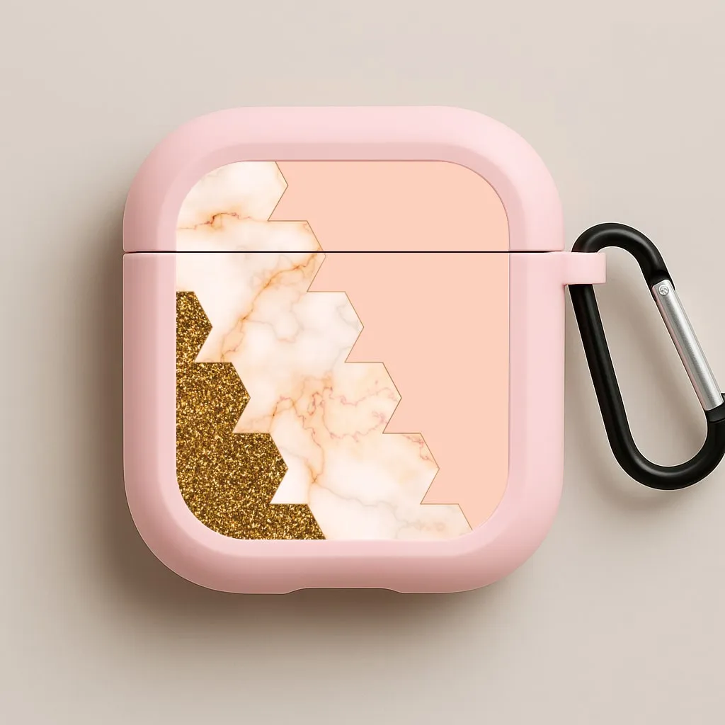 Trendy Tech Organizer Glitter And Marble Geometric  AirPods Case