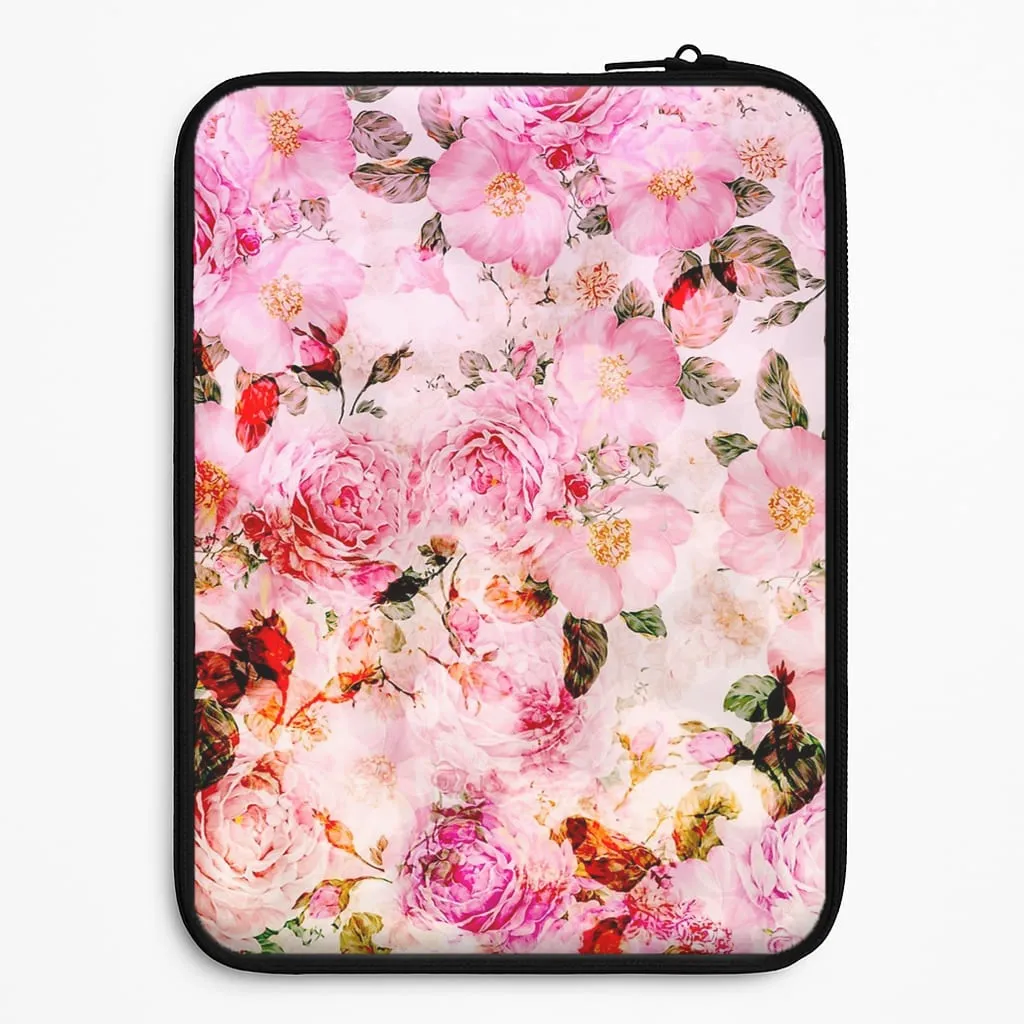 Pretty Pink Chic Floral Pattern Laptop Sleeve Shock Guard Durable Edge