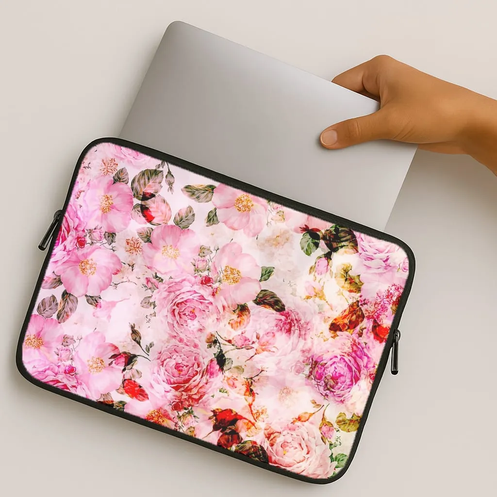 Pretty Pink Chic Floral Pattern Laptop Sleeve Modern Look