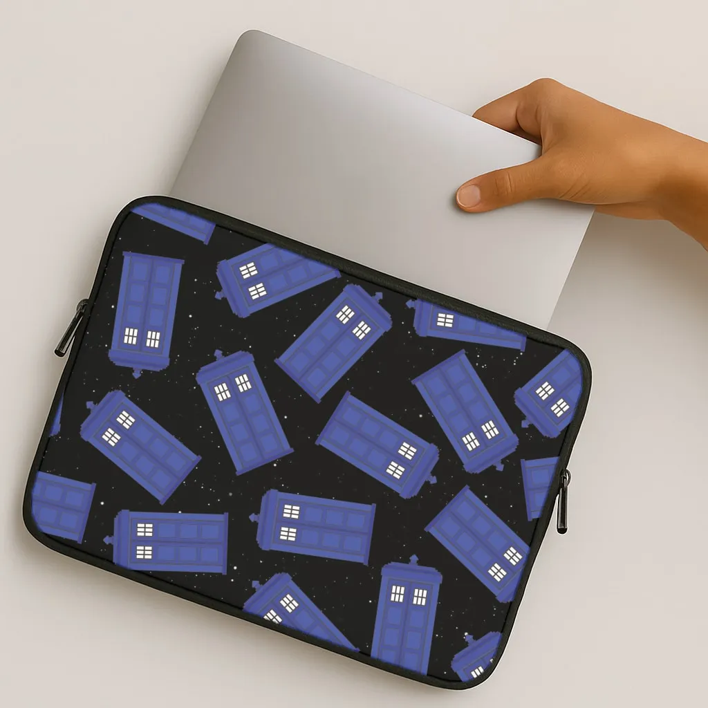 Full Coverage Soft Look Texture Tardis Pattern Laptop Sleeve