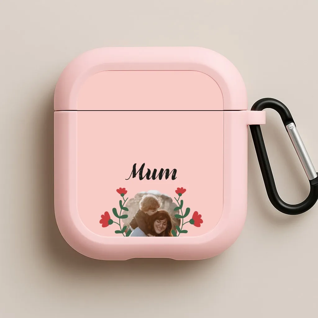 Universal Carry Holder Mum Red Flowers - Personalised Mother's Day AirPods Case