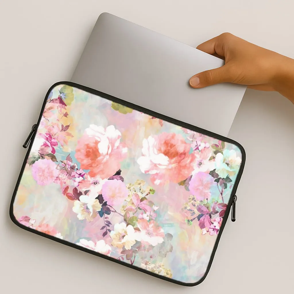 Pastel Pink Floral Pattern Laptop Sleeve Vivid Design Texture