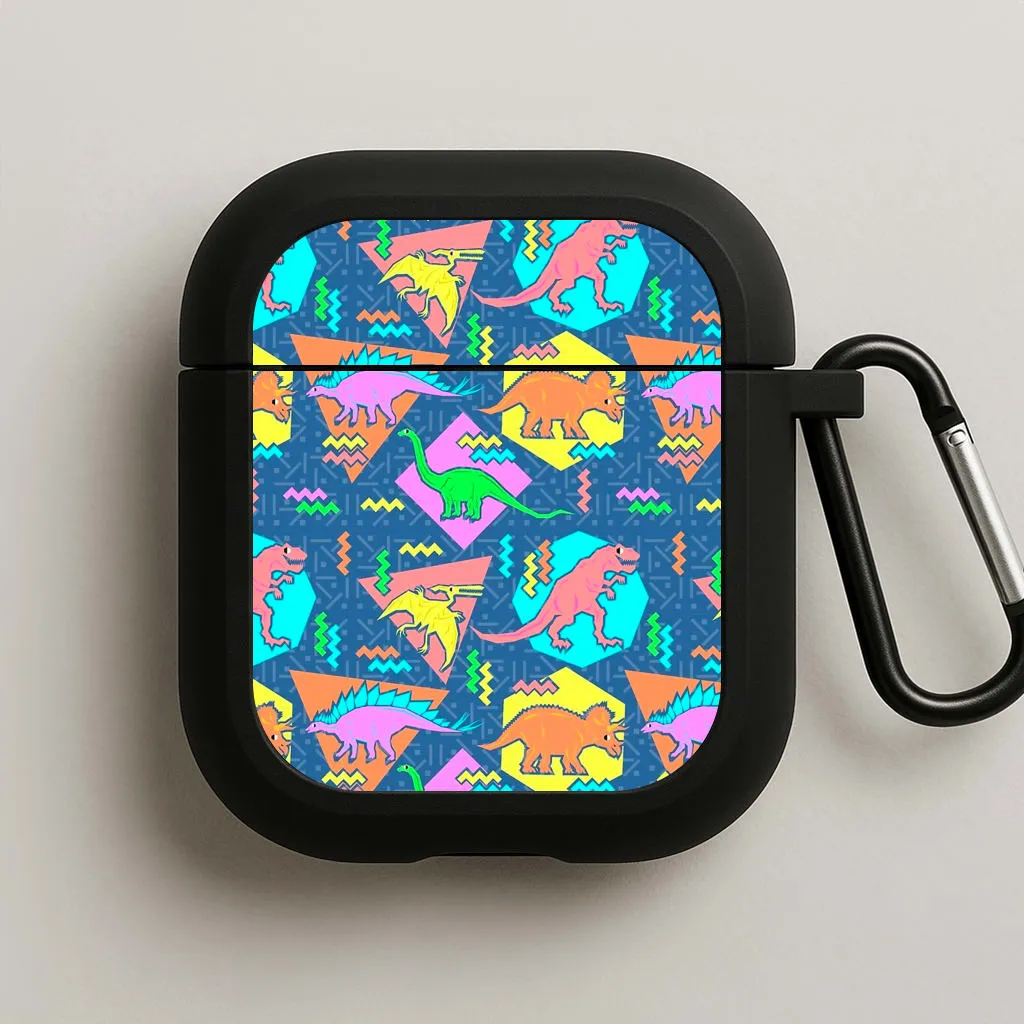 Nineties Dinosaurs Pattern AirPods Case Fashion Pocket Pouch compact ergonomic neon travel silicone shell