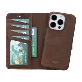 Burkley Leather Wallet Case - iPhone 15 Pro, Distressed Coffee Hybrid Build Texture Rugged Pattern Design