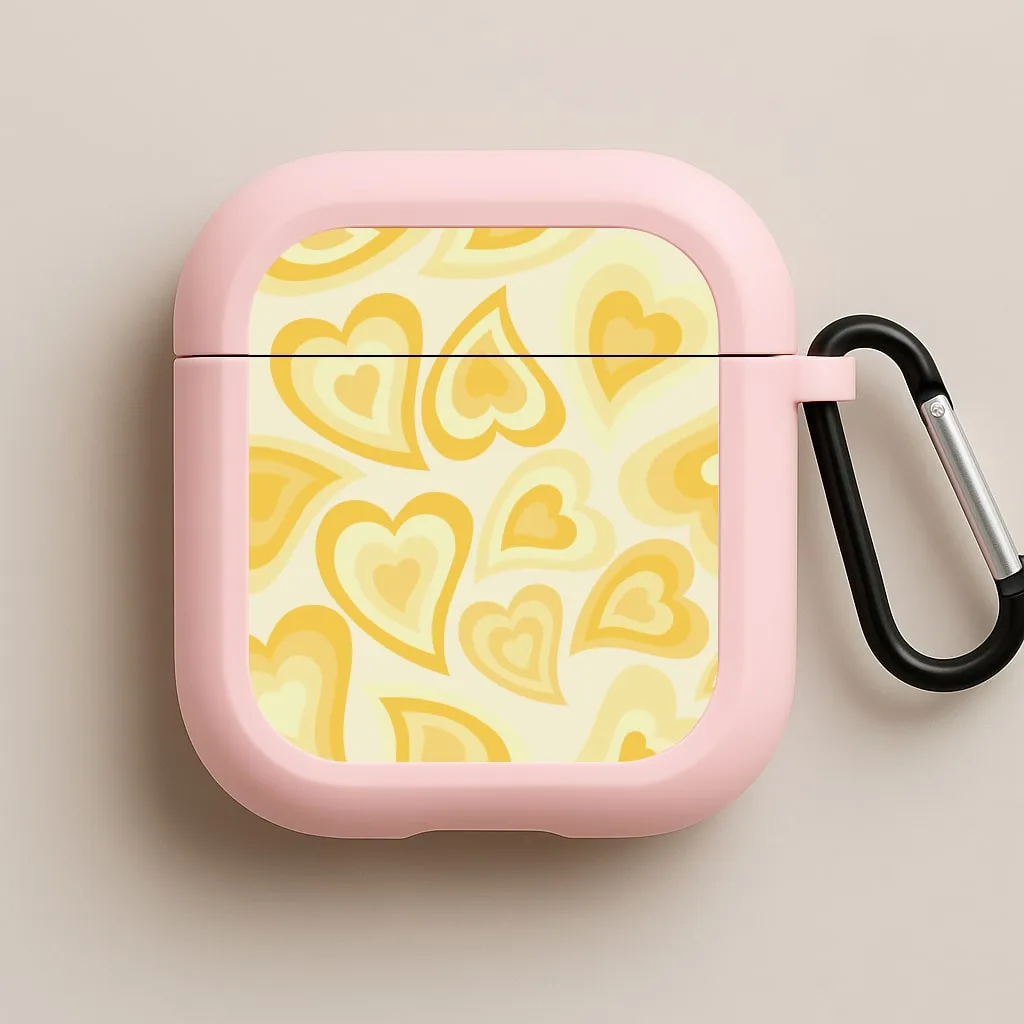 Portable Smooth Case durable portable soft airpods protector Yellow Hearts - Trippy Patterns AirPods Case
