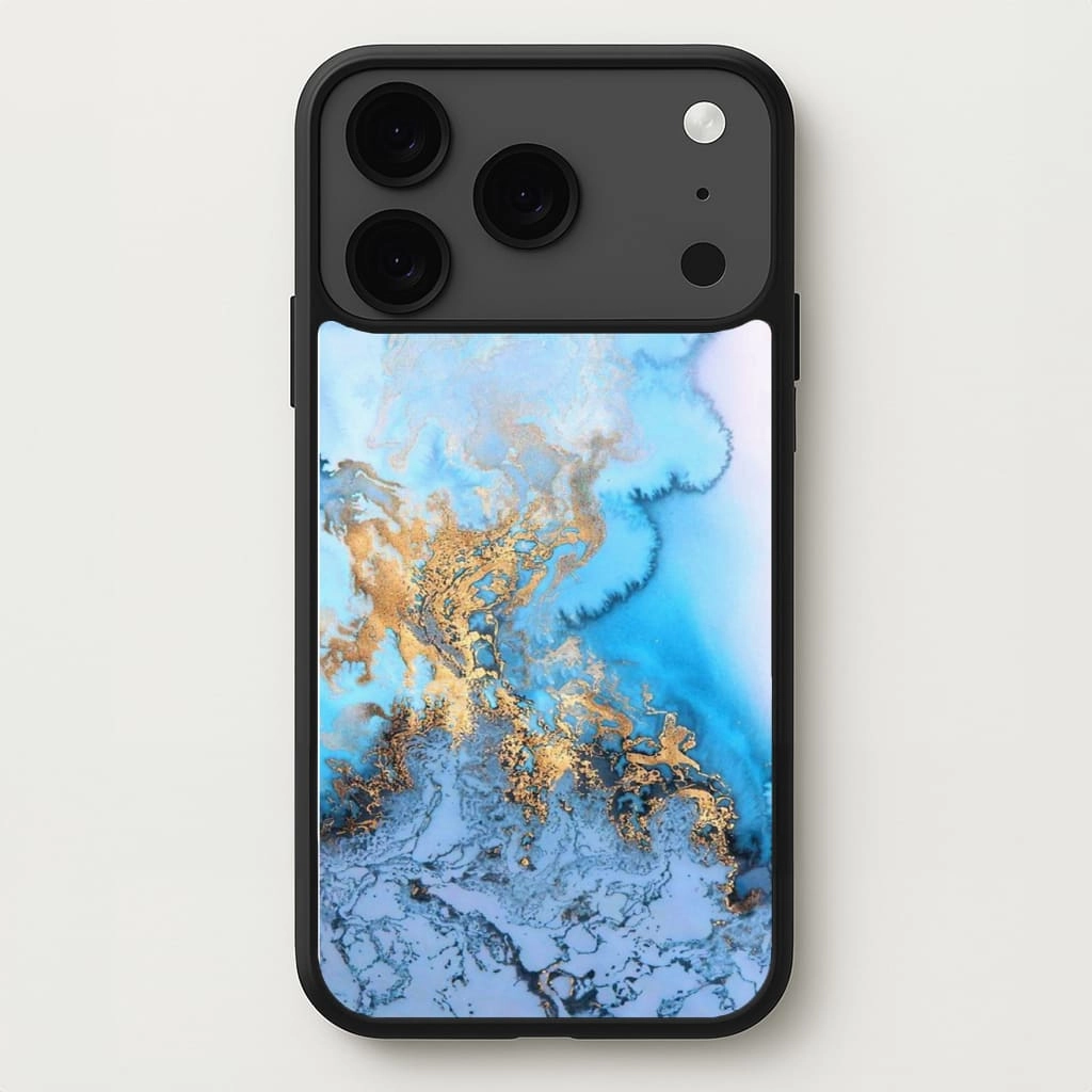 Raised Bezels Sea Blue and Gold Marble Phone Case