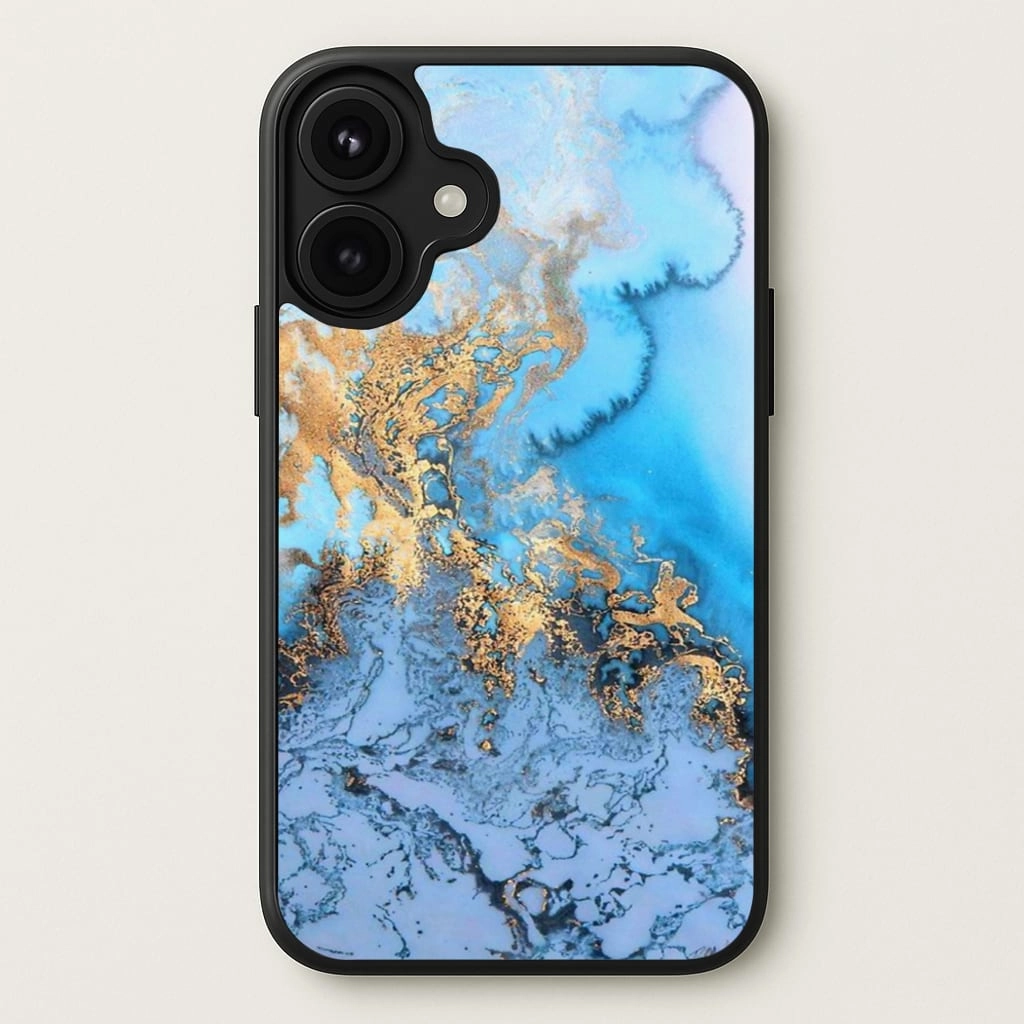 Soft Texture Rugged Frame Sea Blue and Gold Marble Phone Case