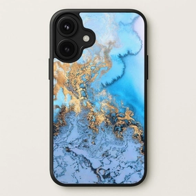 Soft Texture Rugged Frame Sea Blue and Gold Marble Phone Case