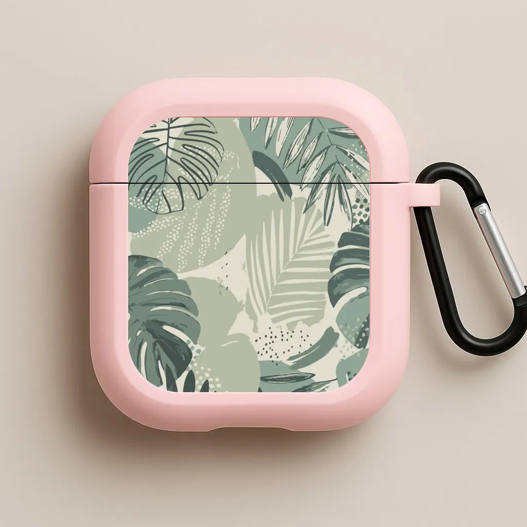 Stylish Travel Holder Green Leaf Pattern - Foliage AirPods Case