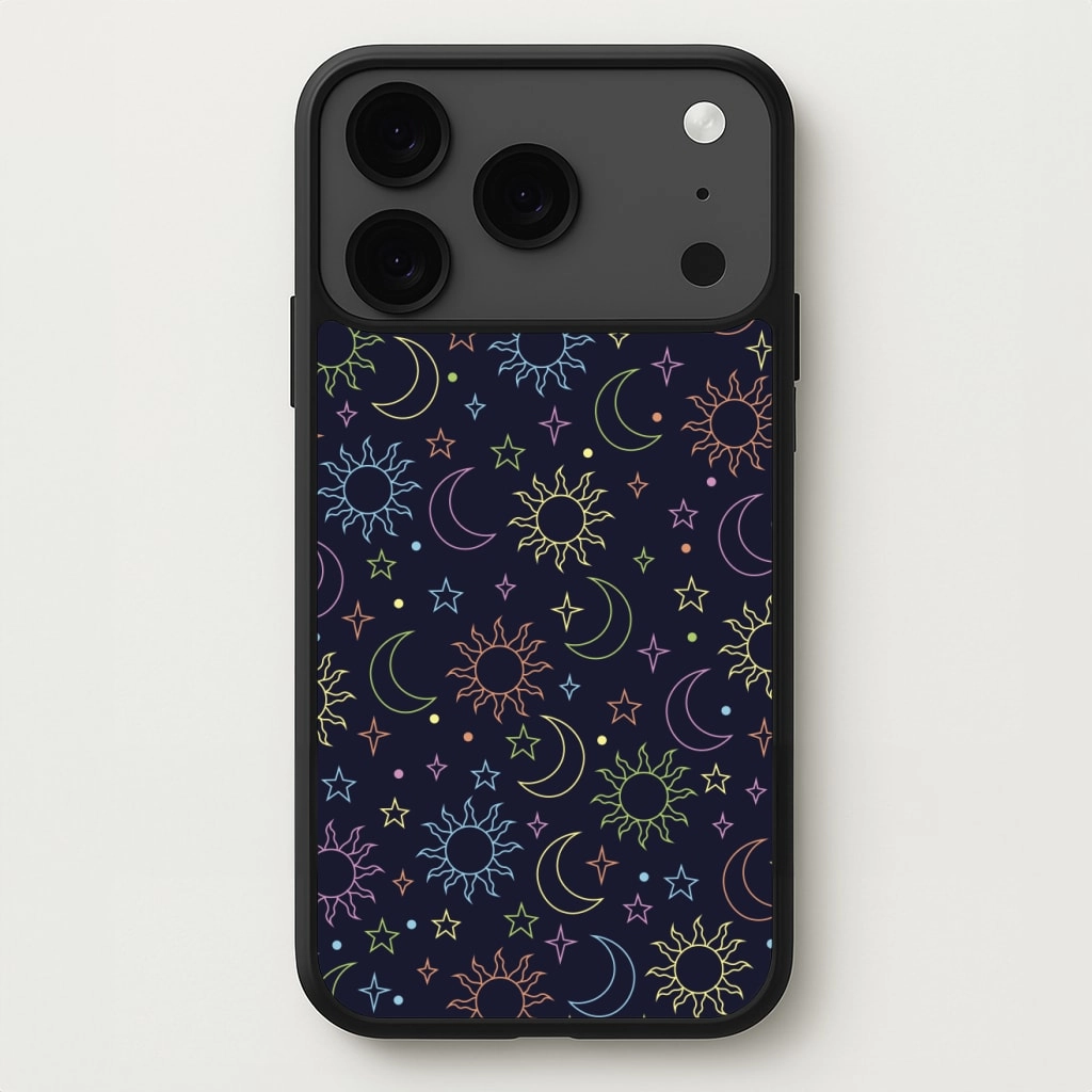 Sun, Moon And Stars Pattern Rainbow Phone Case Luxury Layer Texture