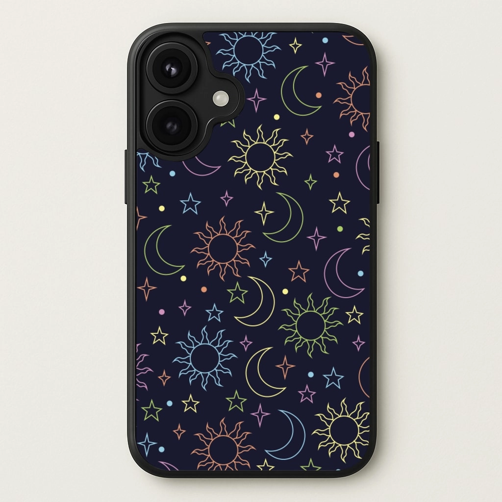 Sun, Moon And Stars Pattern Rainbow Phone Case Elegant Texture Layer Elegant Layer Texture