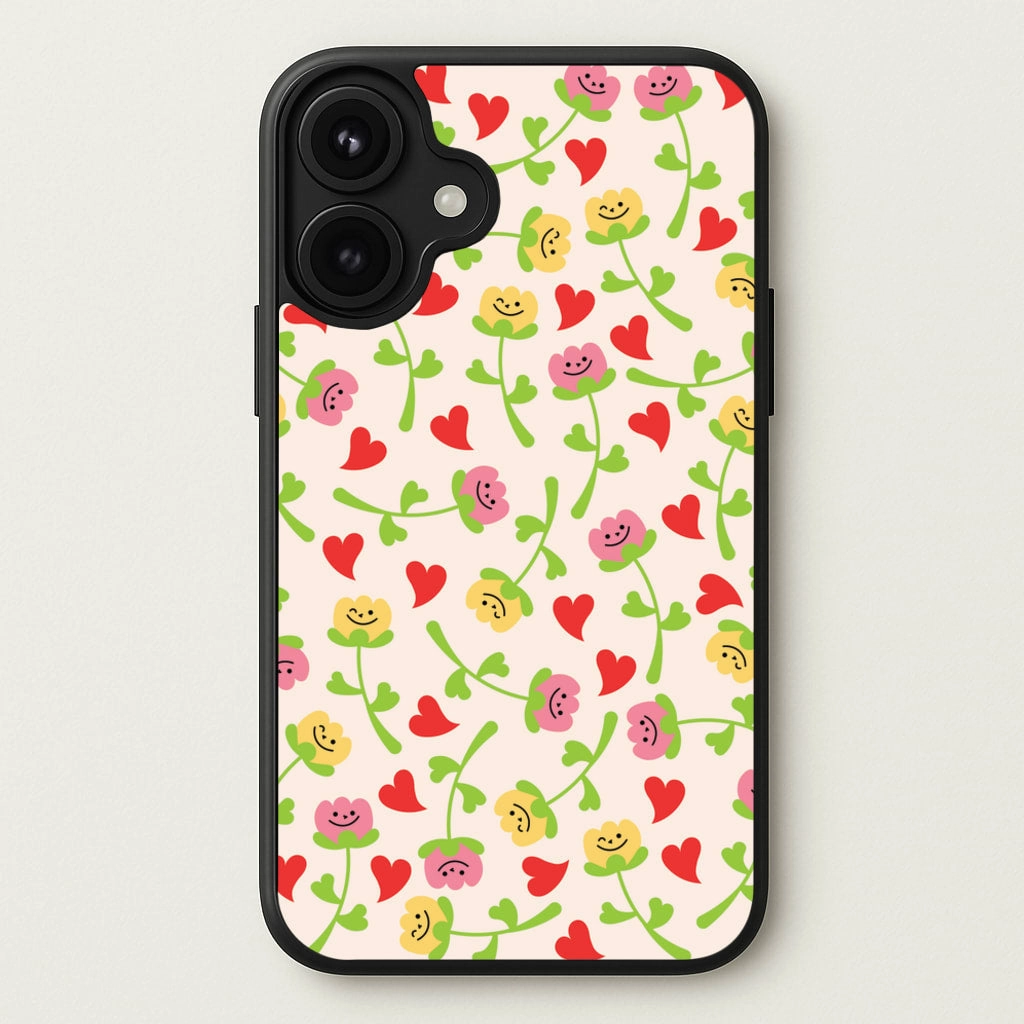 Smiley Tulips And Hearts Pattern Phone Case Gloss Layer Flexible frame