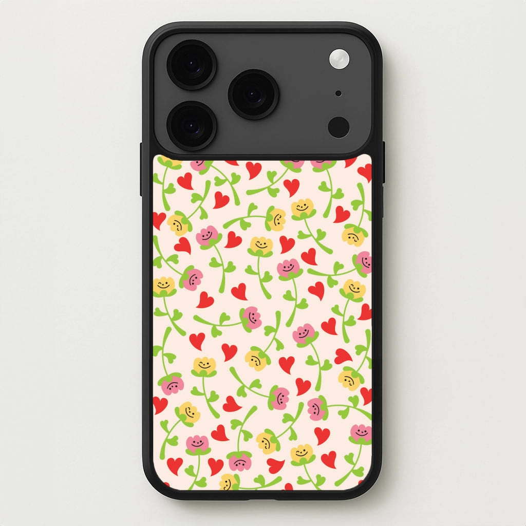 Smiley Tulips And Hearts Pattern Phone Case Minimal Build Texture