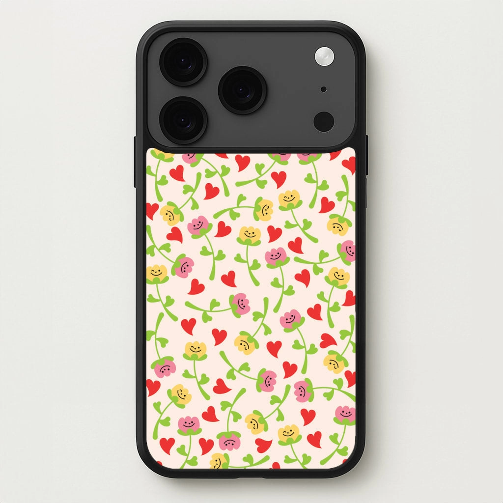 Smiley Tulips And Hearts Pattern Phone Case Flexible Touch