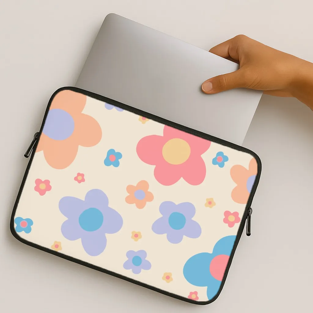 Playful Flower Pattern Laptop Sleeve Soft Look Texture Hybrid Grip