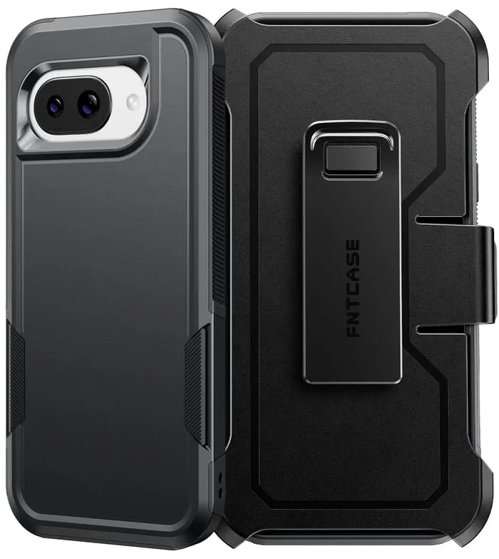 FNTCASE for Google Pixel 9A Case: Dual Layer Military Grade Drop Protection Phone Cover with Belt-Clip Holster | Rugged Durable Heavy Duty Shockproof Protective Bumper Tough Compact Feel