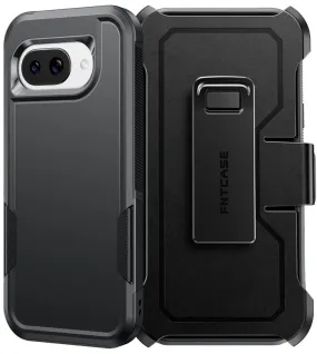 FNTCASE for Google Pixel 9A Case: Dual Layer Military Grade Drop Protection Phone Cover with Belt-Clip Holster | Rugged Durable Heavy Duty Shockproof Protective Bumper Tough Compact Feel