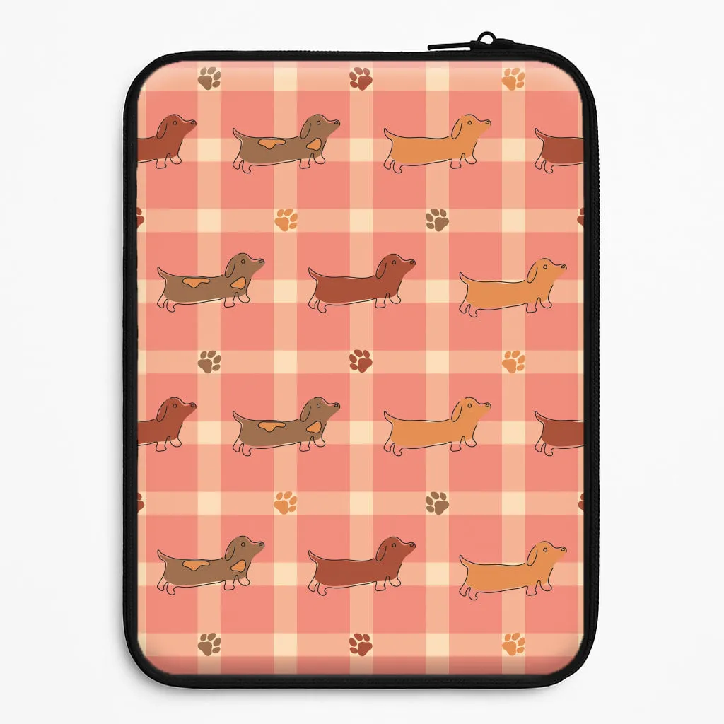 Vivid Surface Trendy Texture Tartan Dachshunds And Paws Pattern Laptop Sleeve