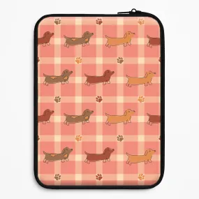 Vivid Surface Trendy Texture Tartan Dachshunds And Paws Pattern Laptop Sleeve