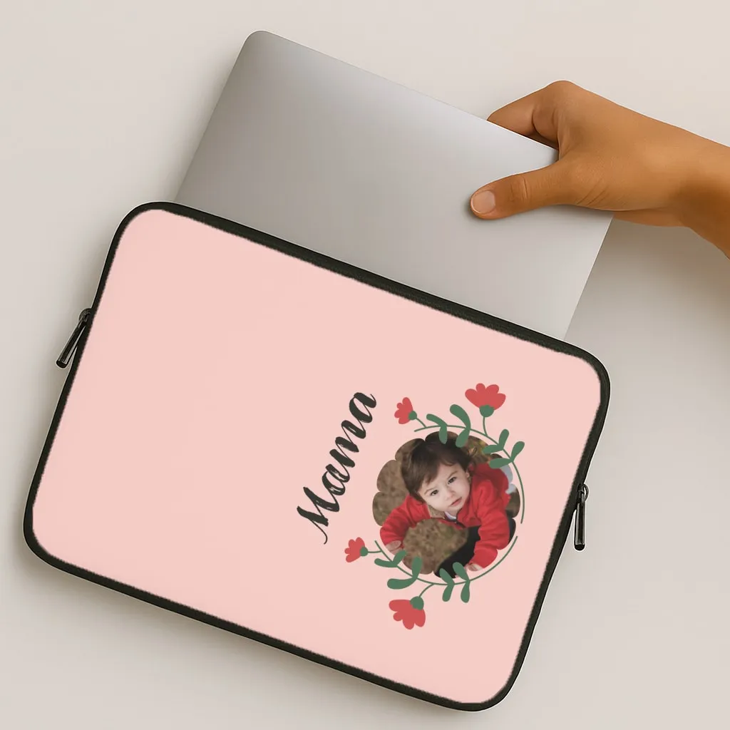 Mama Red Flowers - Personalised Mother's Day Laptop Sleeve Shock Frame