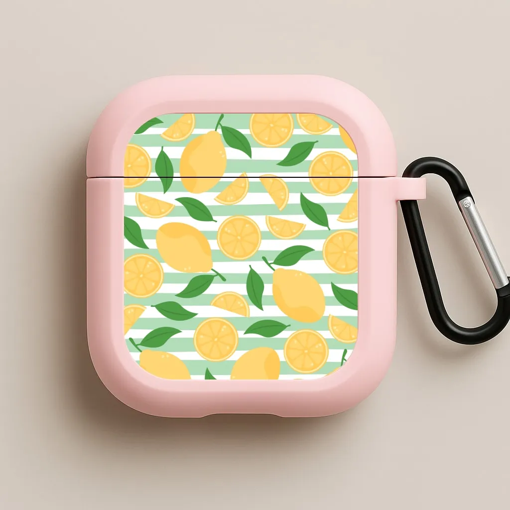 metallic matte earbuds shell Lemons Pattern - Summer AirPods Case