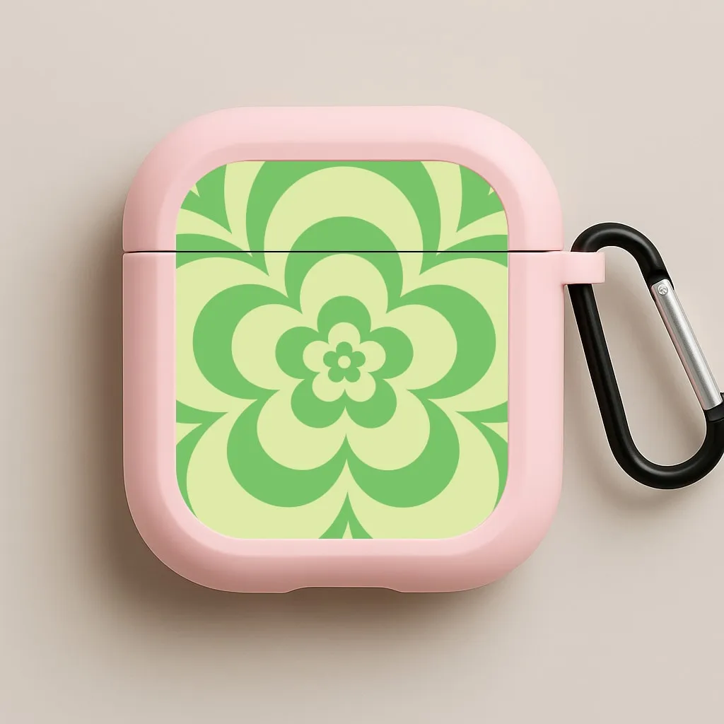 Green Abstract Flower Pattern  AirPods Case flexible silicone case Lightweight Charging Holder