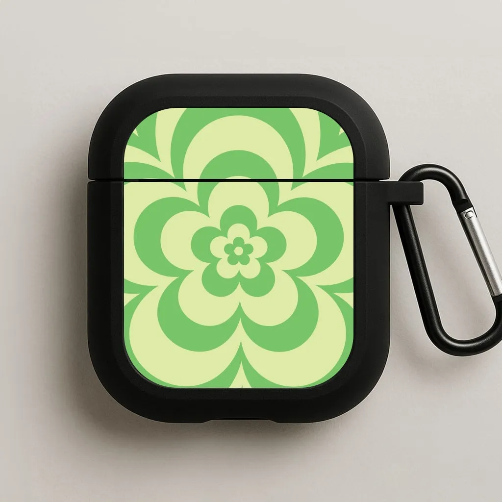 Smooth Silicone Texture Trendy Protective Case Green Abstract Flower Pattern  AirPods Case