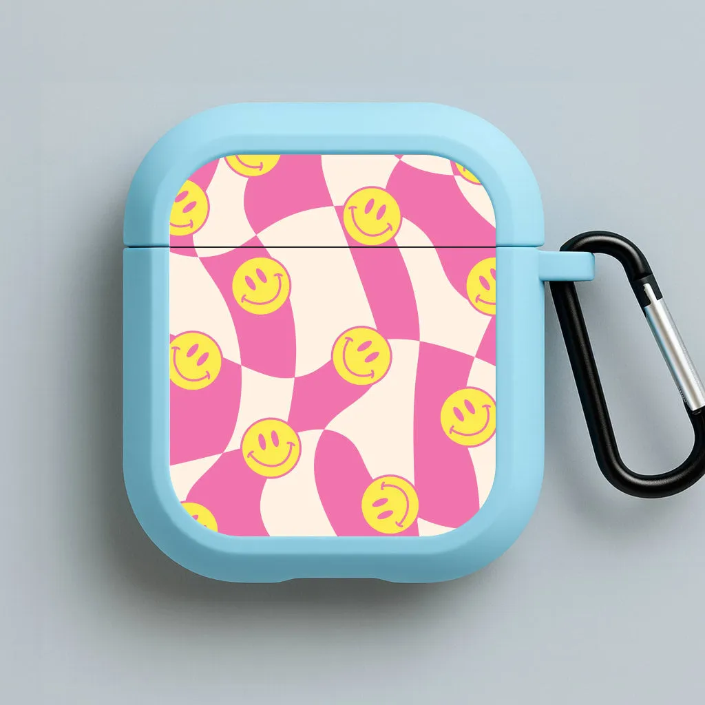 durable travel airpods shell wireless earbuds travel cover Smiley Checkboard - Trippy Patterns AirPods Case