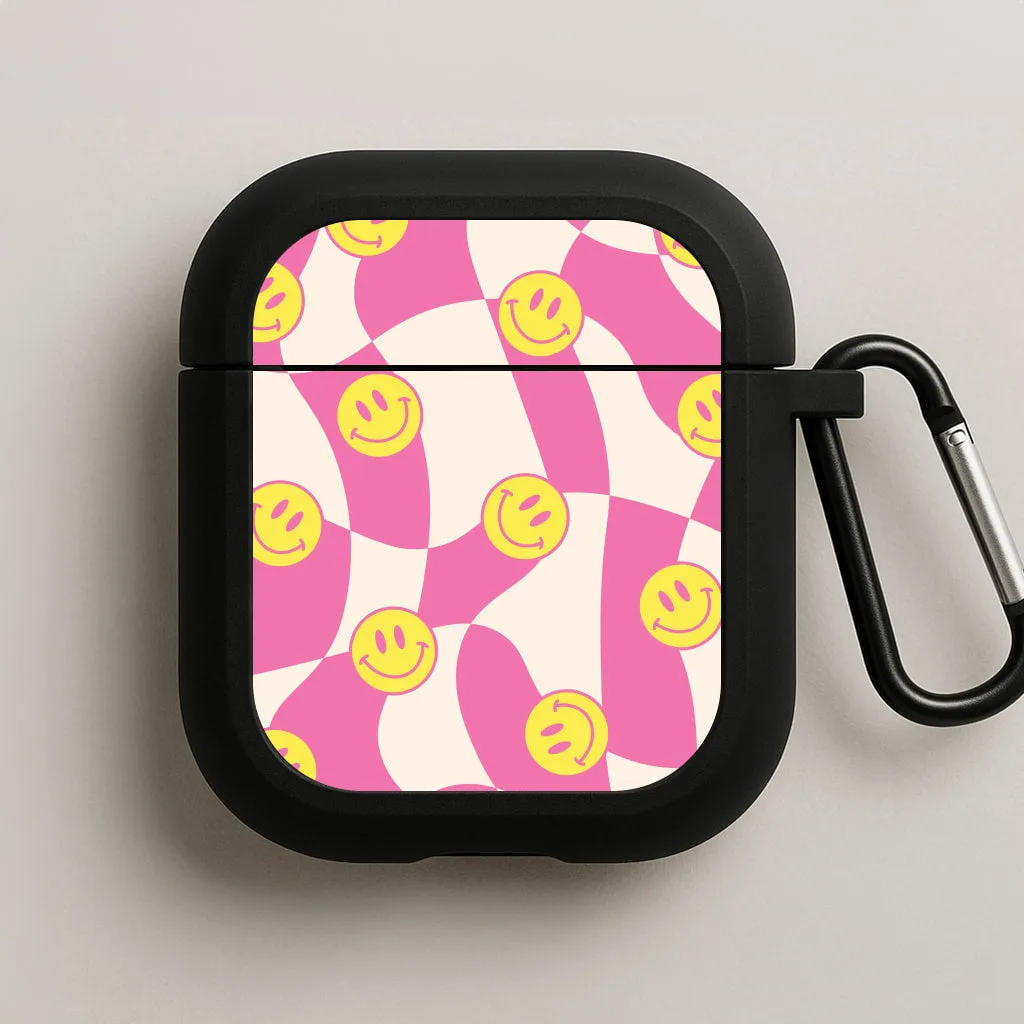 Durable Texture Protector fashion soft pastel leather airpods protector Smiley Checkboard - Trippy Patterns AirPods Case