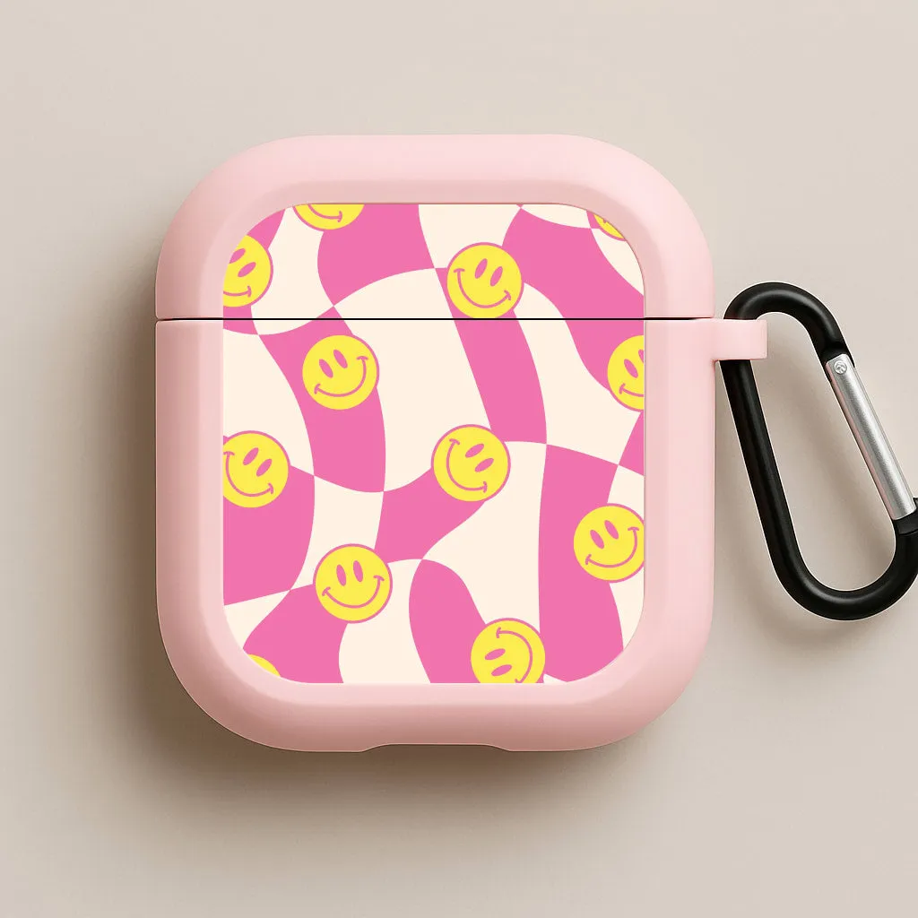 Smiley Checkboard - Trippy Patterns AirPods Case Magnetic Lock Cover Trendy Portable Case