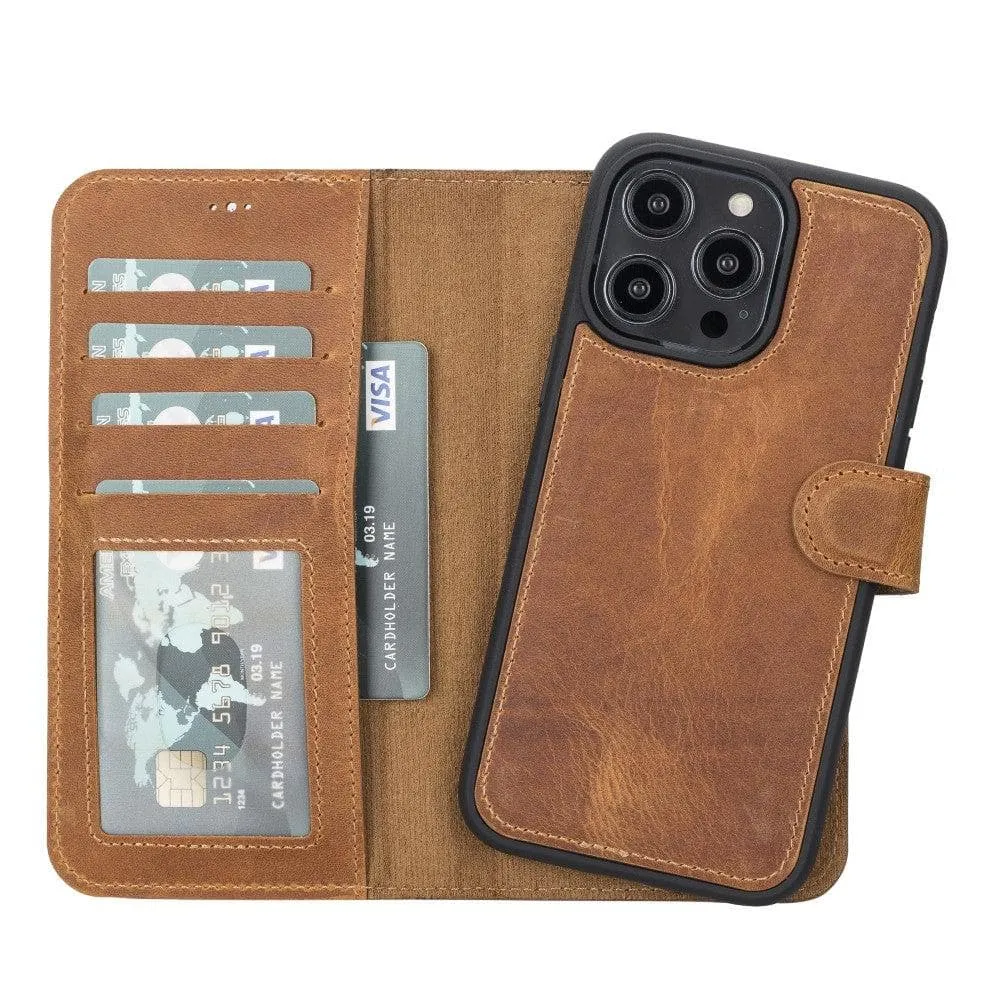 Carter Detachable Leather Wallet Case ?C iPhone 14 Pro Max, Moccasin Slim Fitment Soft Finish Texture