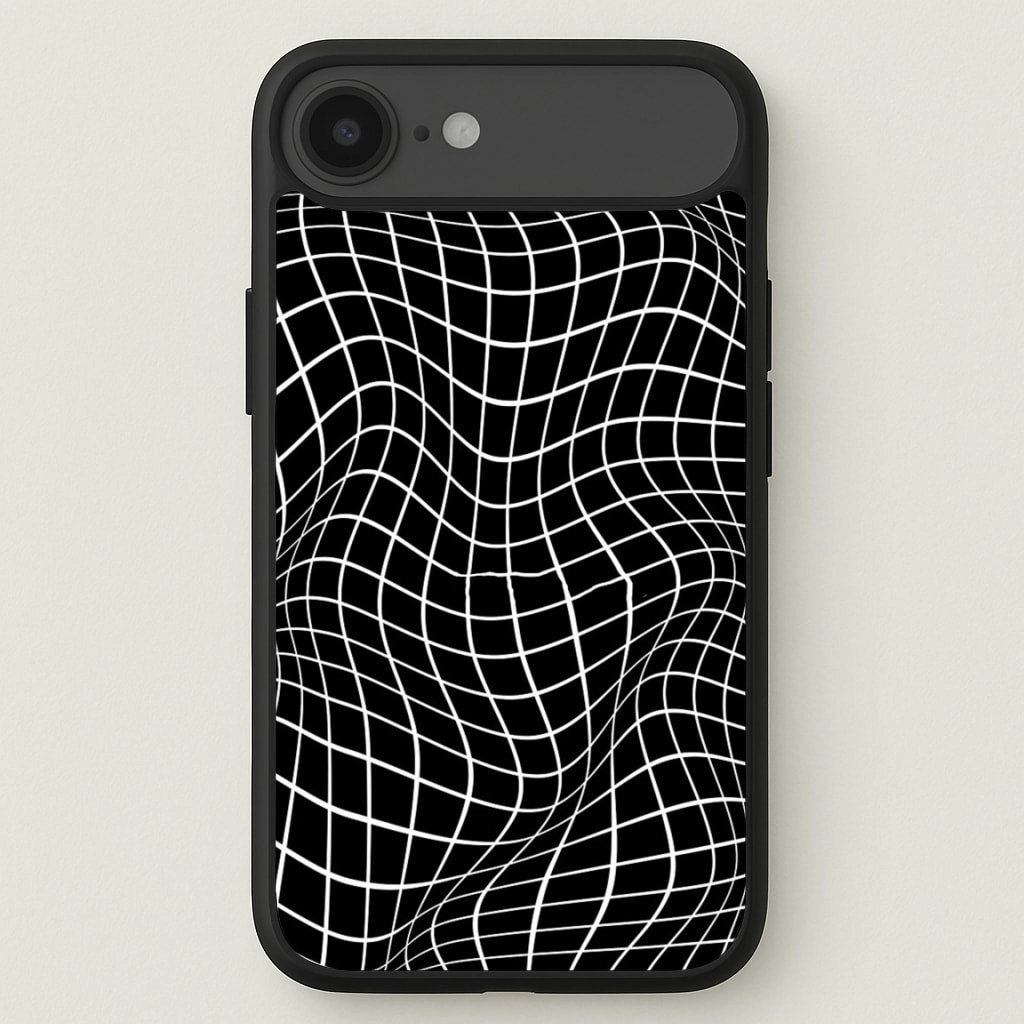 Black Wavy Grid Pattern Phone Case Trendy Aesthetic