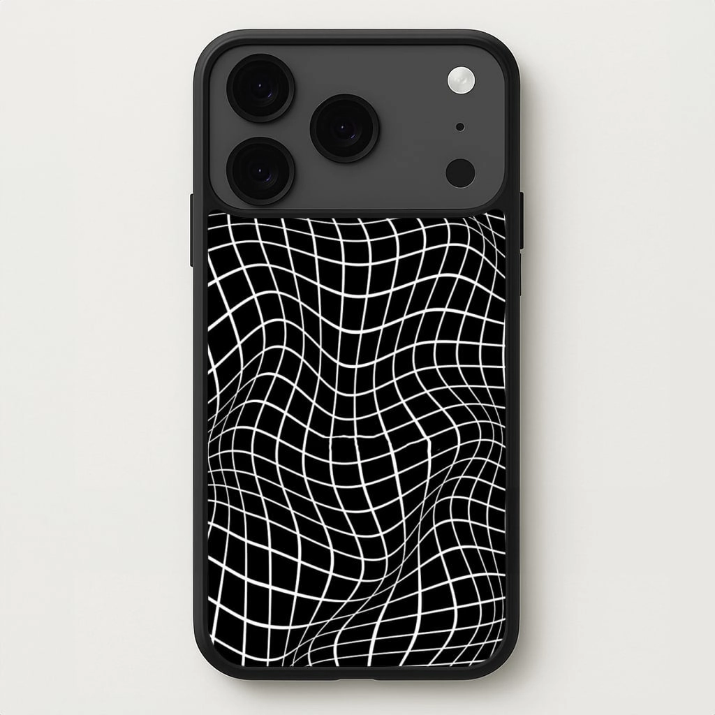 Black Wavy Grid Pattern Phone Case Protective Frame