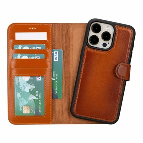 Lightweight Grip Creative Design Carter Detachable Leather Wallet Case ?C iPhone 15 Plus, Rustic Tan