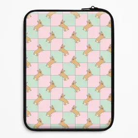 Checkered Corgis Pattern Laptop Sleeve Hybrid Texture Layer