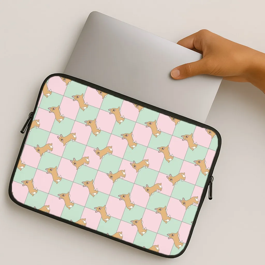 Checkered Corgis Pattern Laptop Sleeve Modern Texture Look