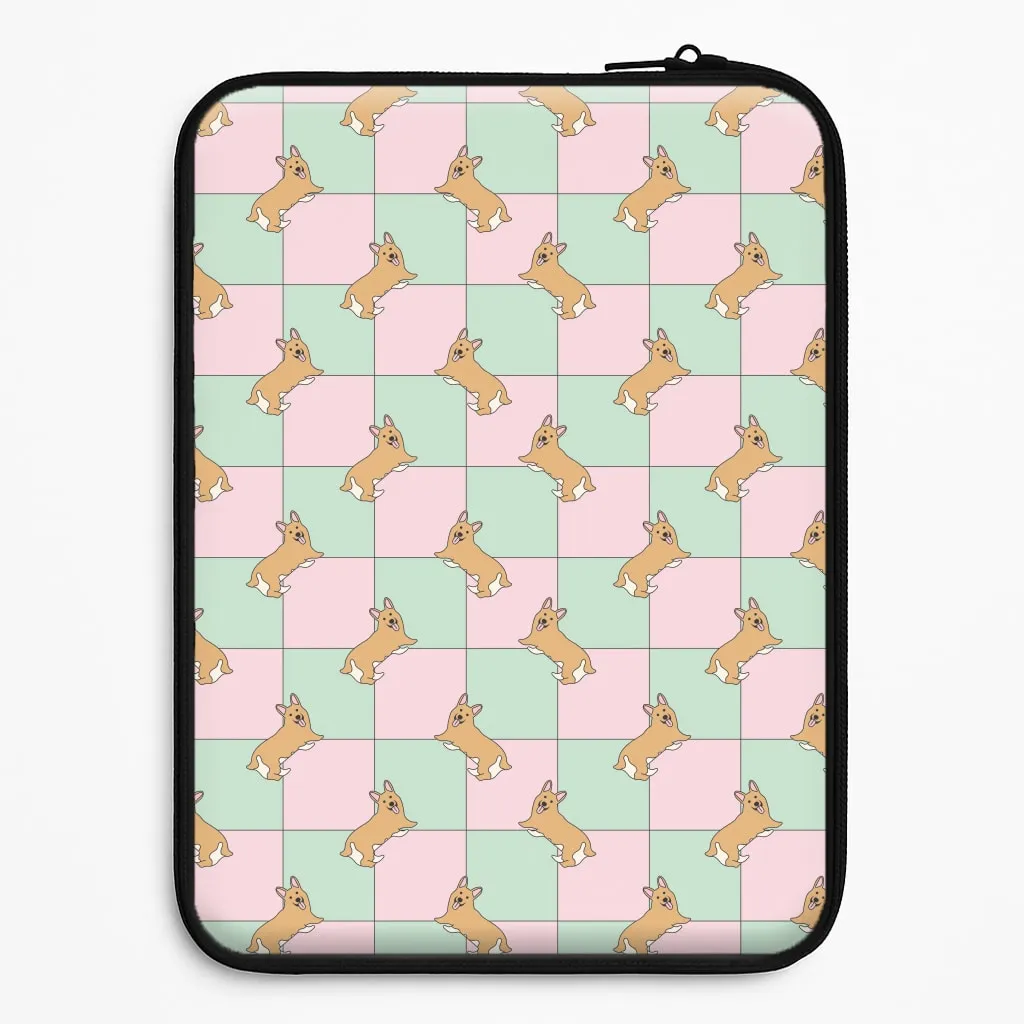 Checkered Corgis Pattern Laptop Sleeve Hybrid Texture Layer