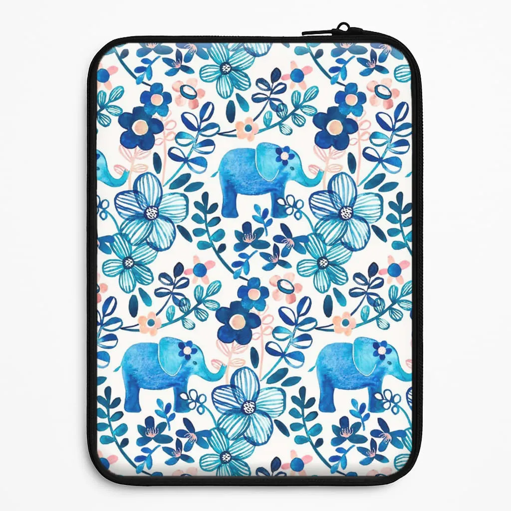 Colorful Pattern Elephant and Floral Pattern Laptop Sleeve