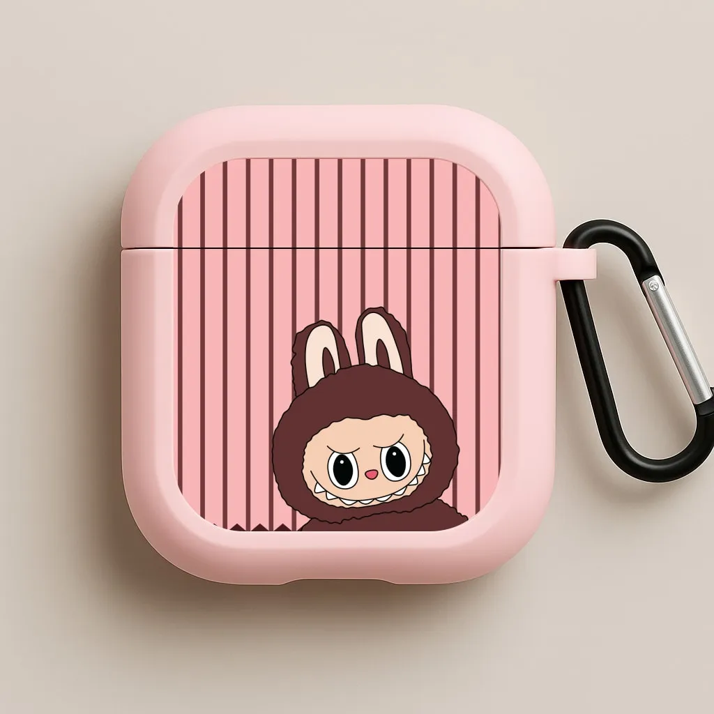 minimalist carry shell anti shock earbuds cover Stripey Cute Brown Monster AirPods Case