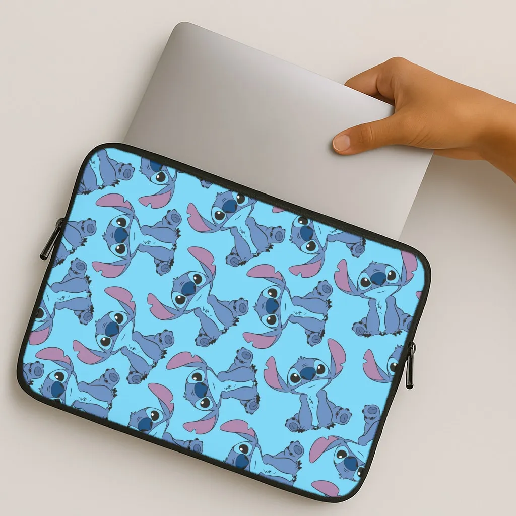 Cute Alien Blue Pattern Laptop Sleeve Lightweight Grip Gradient Finish