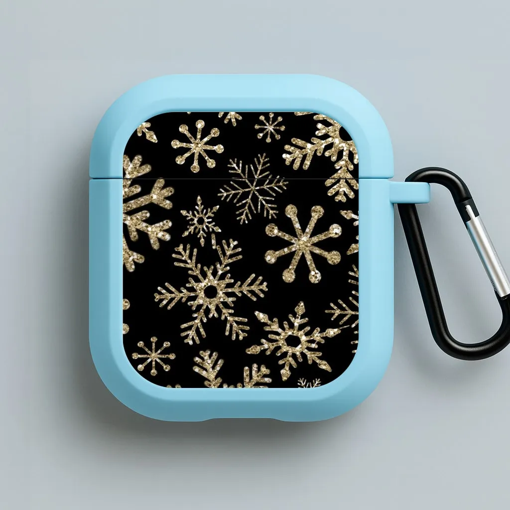 Stylish Sound Accessory durable portable leather airpods shell Gold Snowflake Pattern AirPods Case