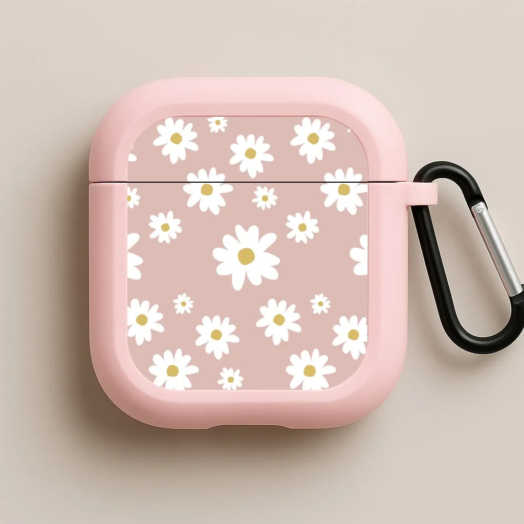 durable soft touch silicone shell Vivid Color Shell Spring Daisy Pattern AirPods Case