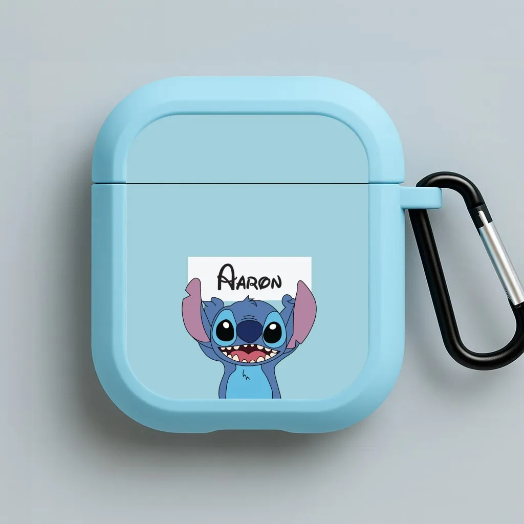 handcrafted airpods protection Standing Blue Alien - Personalised Disney AirPods Case