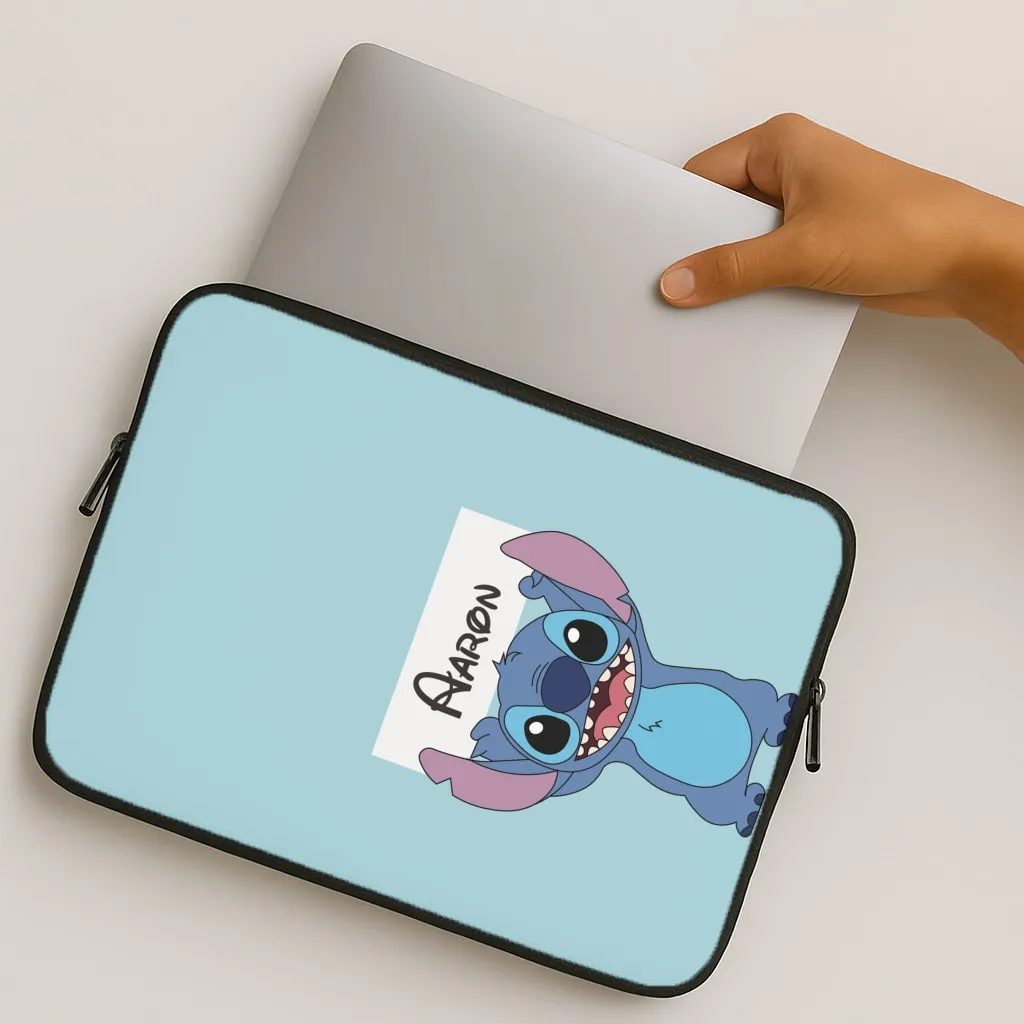 Durable Edge Finish Standing Blue Alien - Personalised Disney Laptop Sleeve