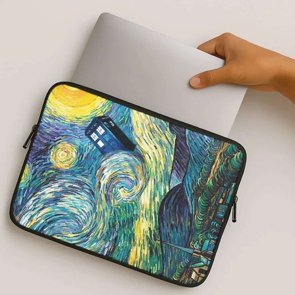 Textured Detail Polished Texture Finish Starry Night Tardis Laptop Sleeve