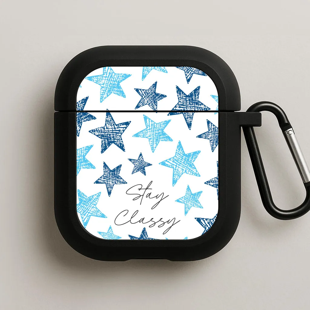 Simple Design Case Stay Classy Blue Stars Pattern AirPods Case