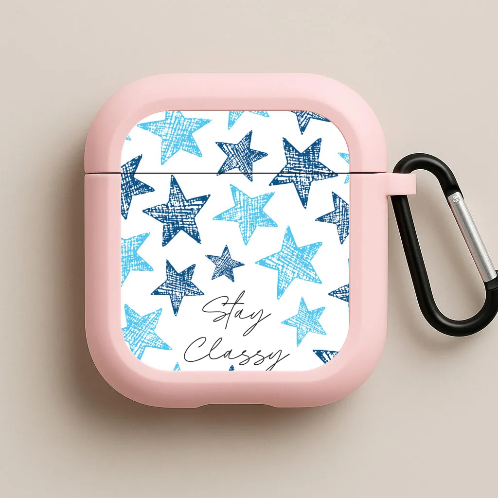 Stay Classy Blue Stars Pattern AirPods Case Soft Cushion Interior