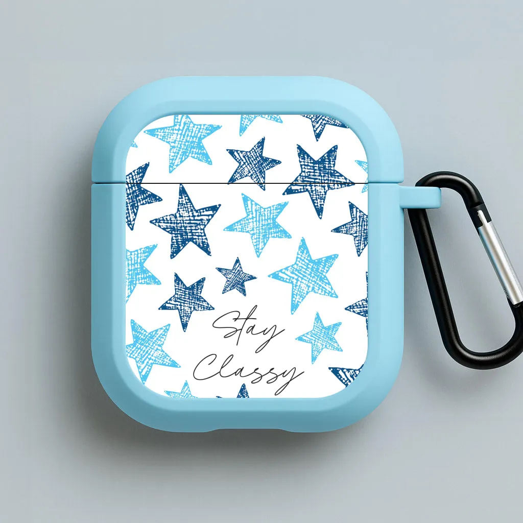 eco soft silicone shell Stay Classy Blue Stars Pattern AirPods Case