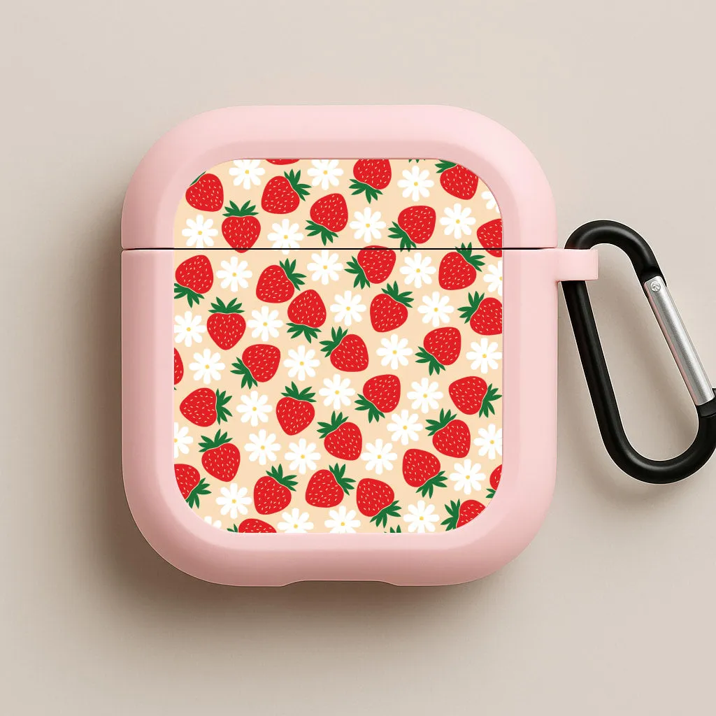 Strawberries and Flowers - Spring Patterns AirPods Case Soft touch coating