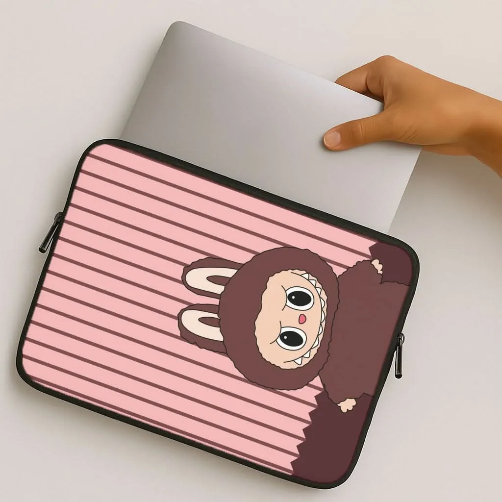 Stripey Cute Brown Monster Laptop Sleeve Gloss Finish Texture